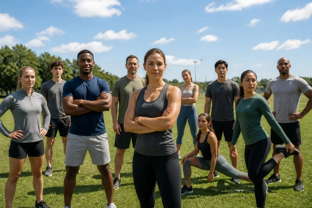 Groupe dathletes diversifies en exterieur