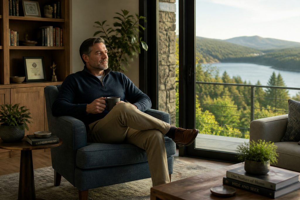 Homme contemplatif devant un paysage
